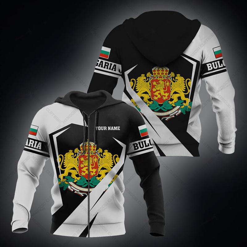 Имя Болгарии Эмблема молнии Толстовки Свободные унисекс оверсайз толстовки Зимняя повседневная уличная одежда Топ Пуловер