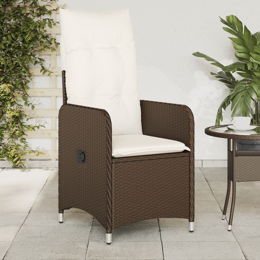 Garden Armchair with Cushions 2 pcs Adjustable Brown Poly Rattan