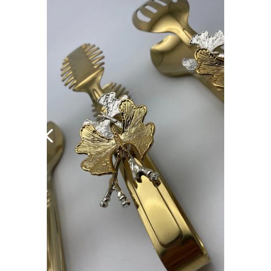 Салат из золотого металла, макароны, сервировка торта, презентация, еда, набор из 3 щипцов с аксессуарами-бабочками