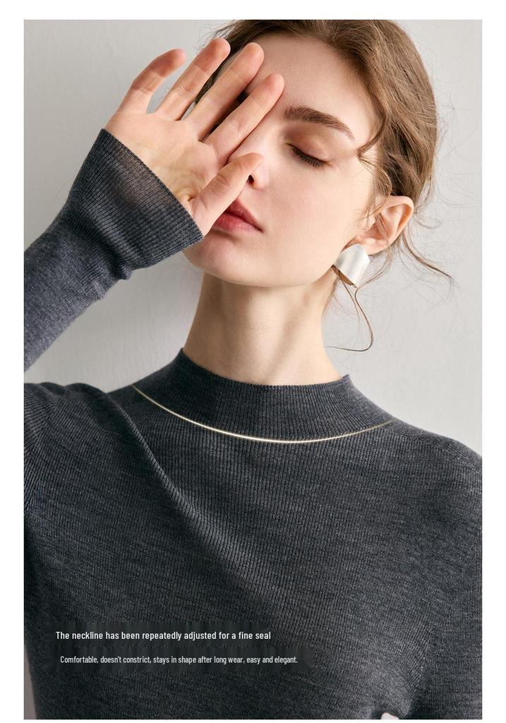 Women’s Seamless 100% Wool Half-High Neck Slim Fit Sweater - Autumn/Winter Base Layer, 60-Count Thin Knit