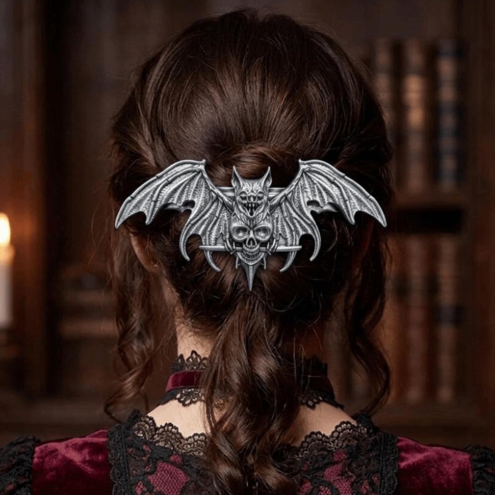 Antiqued Gothic Carved Bat Hair Barrette Viking Halloween Cosplay Hair Clip Hair Styling