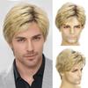 Synthetic Blonde Wig for Men Cosplay Costume Short Straight Hair Natural Soft Heat Resistant Daily Male Wig with Bangs