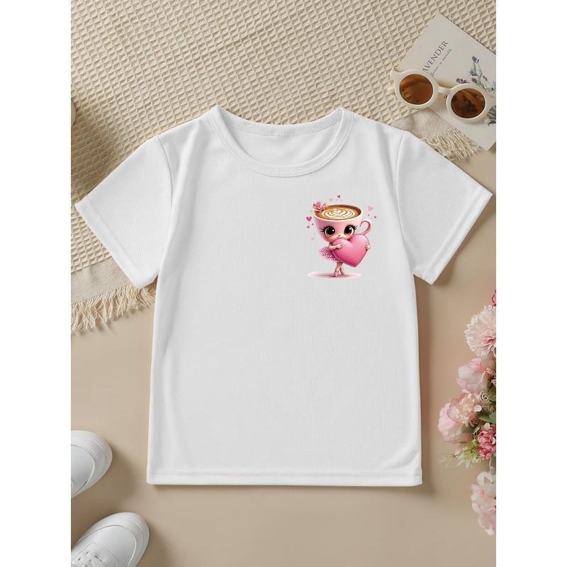European sizes Summer Fashion Girls' Short Sleeve T-Shirt with Double-Sided Print of Italian Brain Corrosion Cartoon Dancing Cappuccino