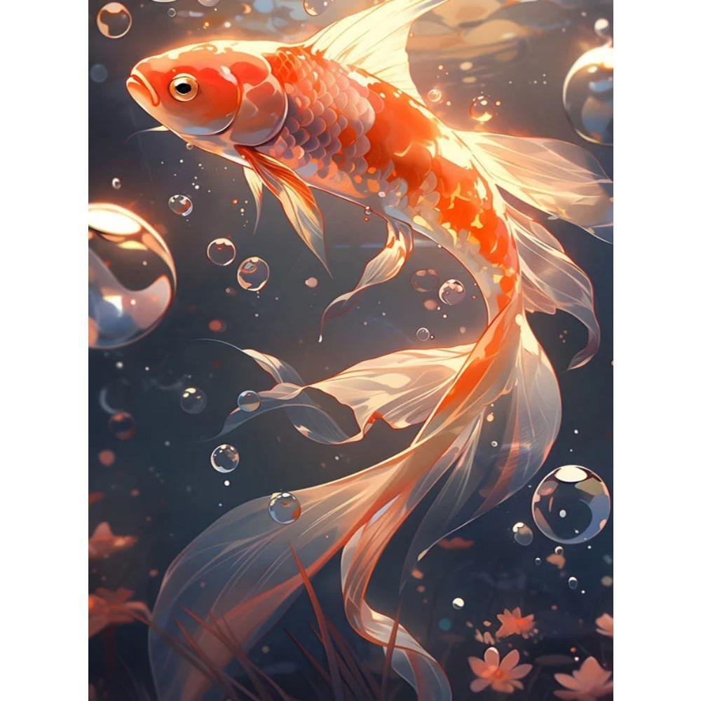 Алмазная картина, полная дрель, красивая круглая алмазная живопись, ручная работа, кои, синий цветок, животное, сделай сам, алмазная мозаика, картина, украшение для дома