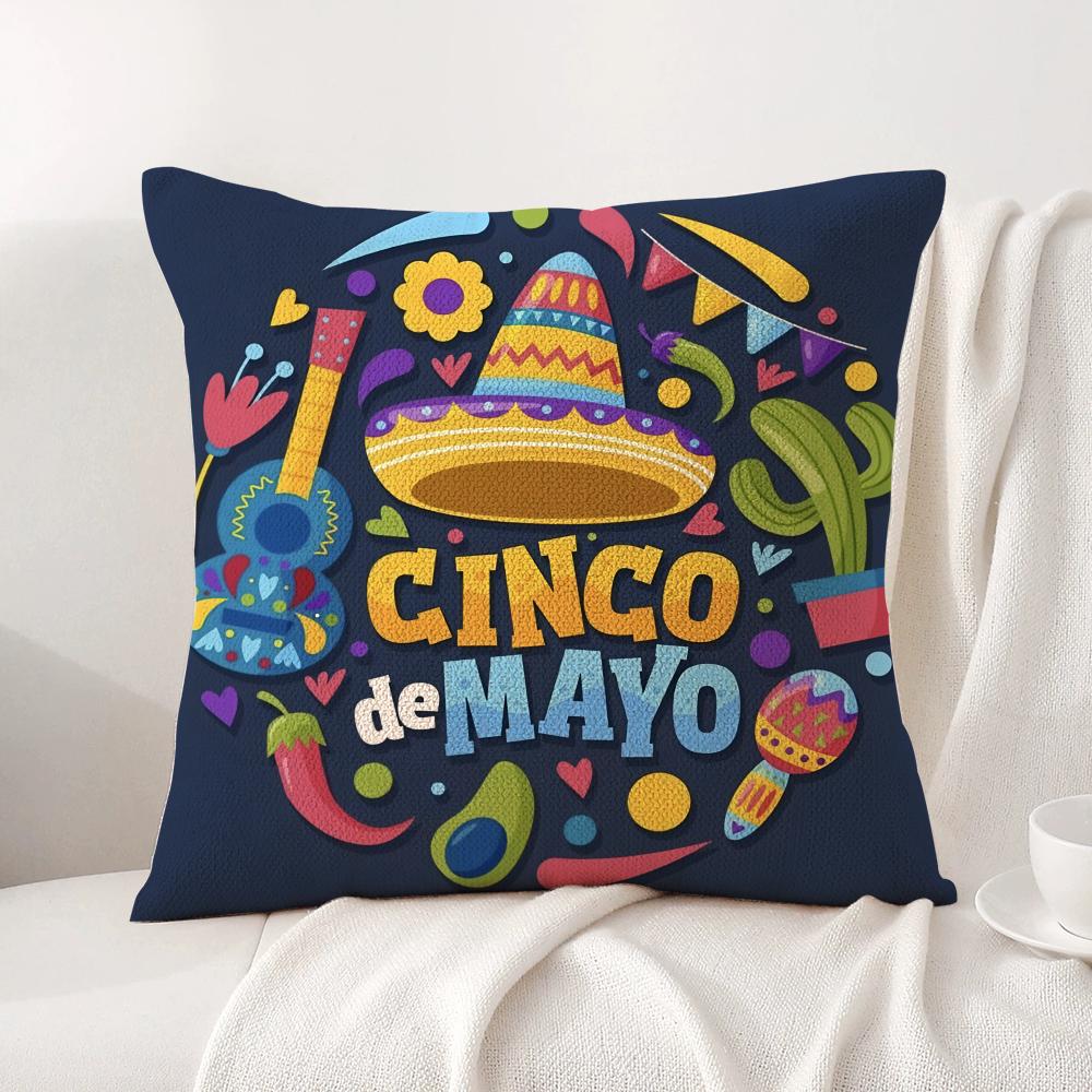 Cinco De Mayo Cushion Cover Natural Linen Organic Fabric Double-Sided Printing Sofa Home Decor Gift Pillow Cover