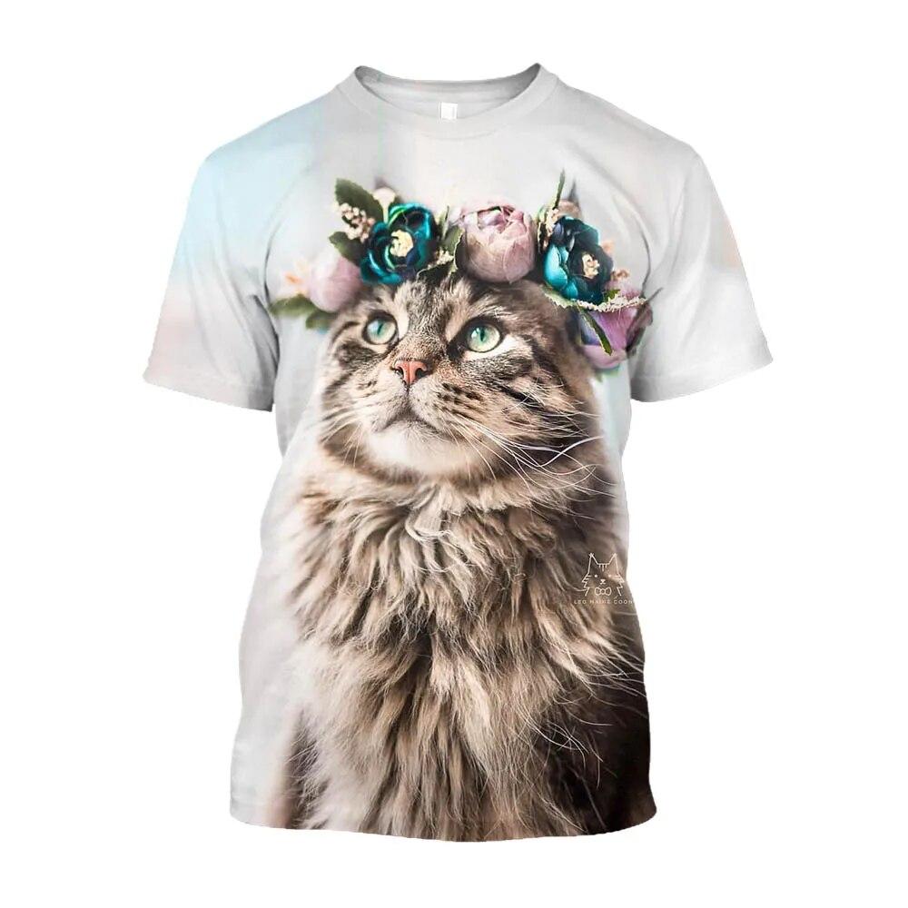 Футболки большого размера с милым котом и принтом животных, мужская уличная одежда, корейская модная футболка Kawaii, молодежная одежда, топы