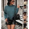 2024 Autumn And Winter New European And American Women'S Loose Tassel Solid Color Knitted Sweater High Neck Sweater