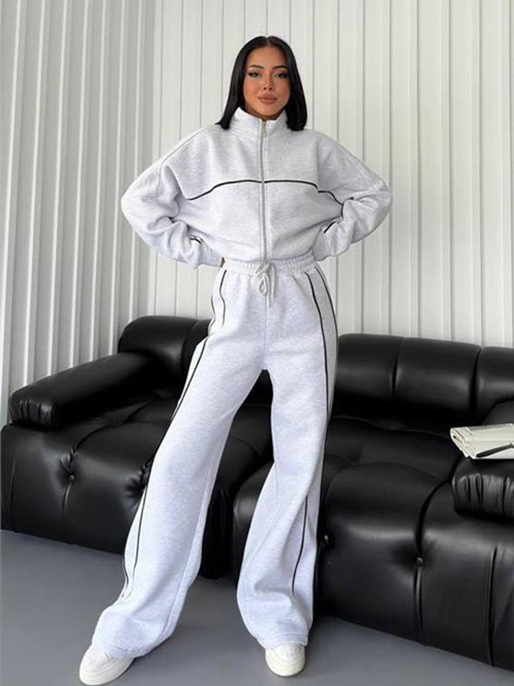 2026 New Fashion Casual Tracksuit, Long Sleeve Half Zip Hooded Sweatshirt, Drawstring Striped Pants, 2 Piece Outfit