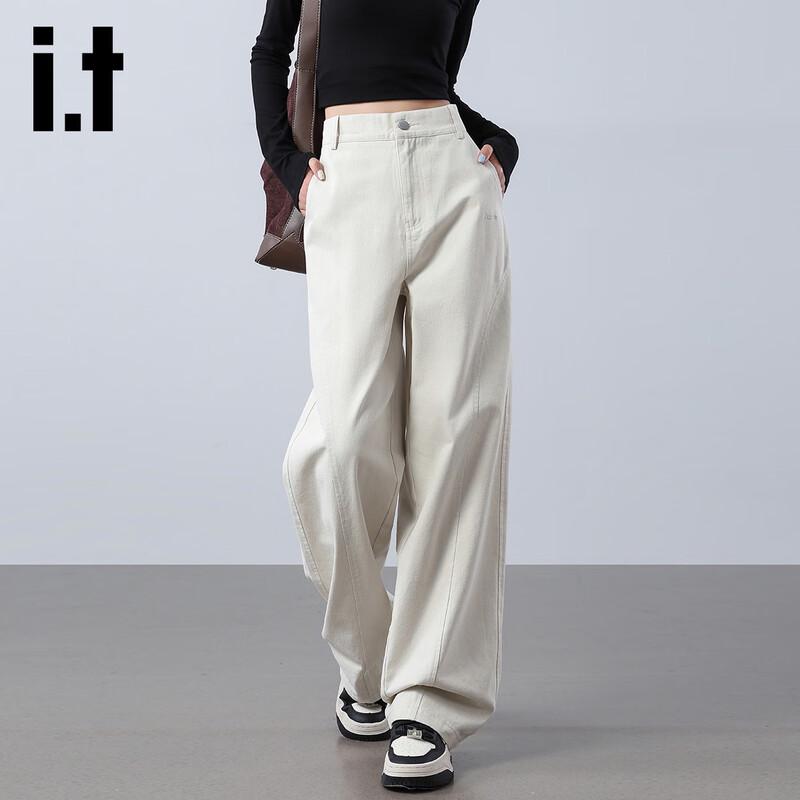 izzue it Women's High-Waist Cotton Loose Curved-Leg Jeans