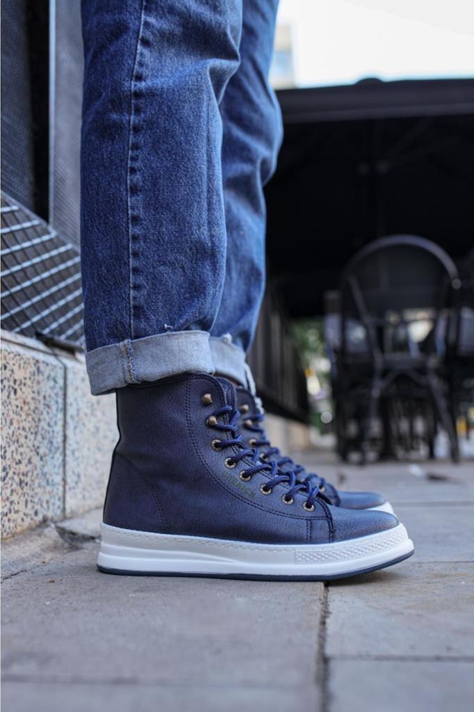 Men's Fashion Bootie Cheki Boots Navy Blue Shoes