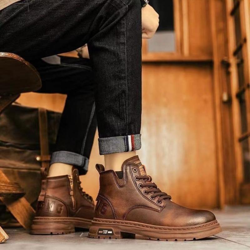 Осень Зима Роскошные Мужские Ботильоны Британский Стиль Мужские Деловые Высокие Кожаные Ботинки Для Улицы Нескользящие Мотоциклетные Ботинки Кроссовки