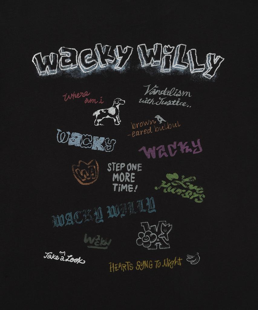 WACKY WILLY Kitsch Graphic Short Sleeve T-Shirt Black