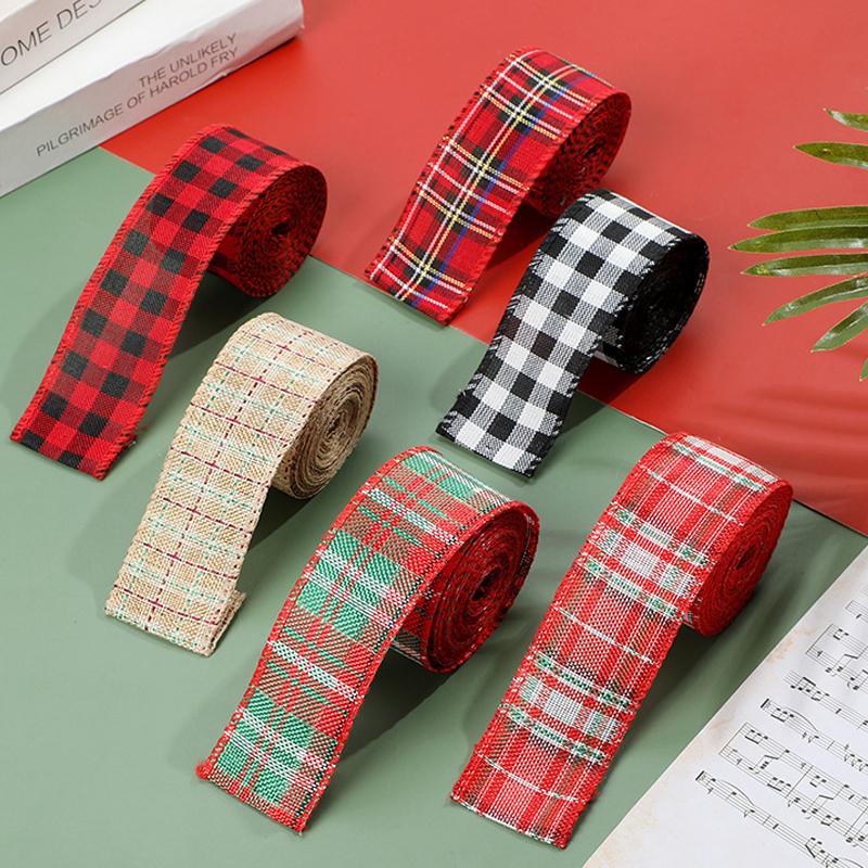 4СМ х 6М Льняные лентыDIY банты для поделок Пеньковая проволока Край Льняная лента рождественские украшения зеленый красный Клетчатая лента DD022