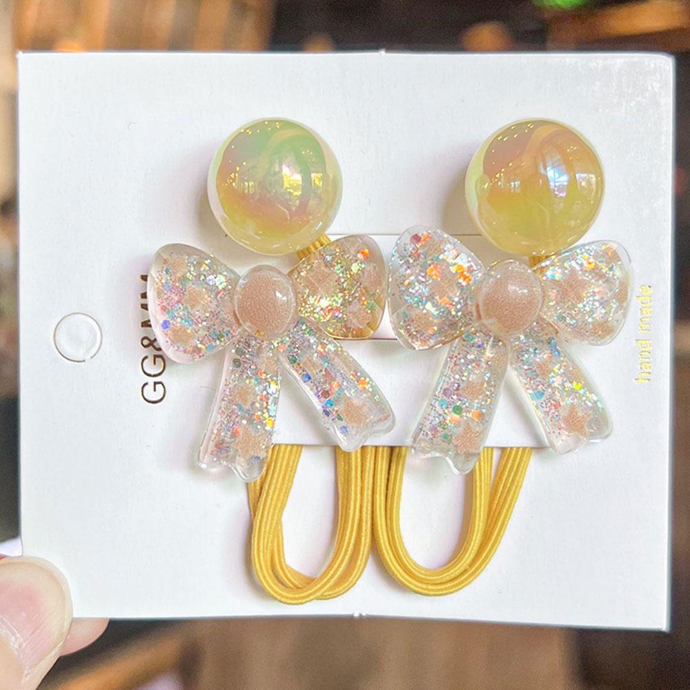 2 шт. Блестящие мультяшные резинки для волос, разноцветные держатели для хвостика, резинки для волос с принцессными бантами для девочек, детей, малышей