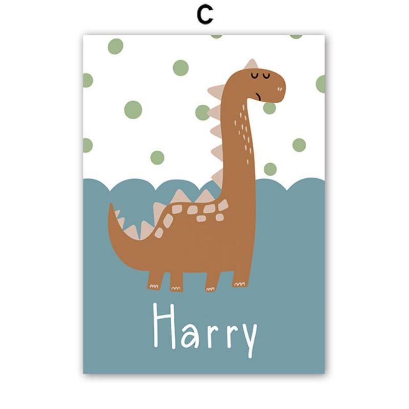 Мультфильм динозавр индивидуальный детский имя настенное искусство холст картина скандинавский динозавр плакаты и принты настенные картины дети декор детской комнаты