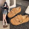 All-inclusive Soft Leather Birken Shoes Women's Beaded Fringed Single Shoes 2025 Autumn New Round Head Low-top Flat Shoes Birken Shoes