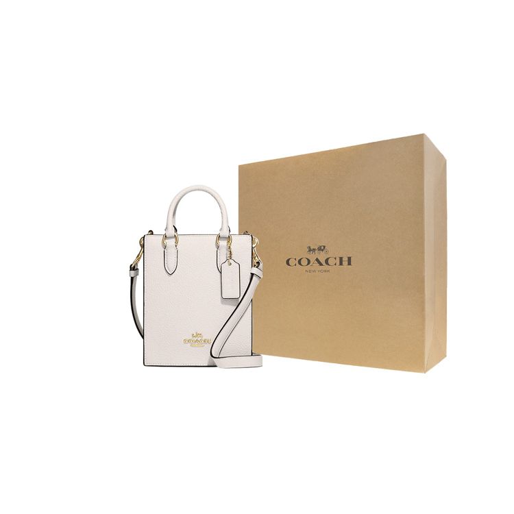 Coach N/S 14 Solid Gold Logo Nameplate Hardware Pebble Leather Tote Shopping Bag Shoulder Crossbody Handbag Mini Women tote White CJ500-IMCHK