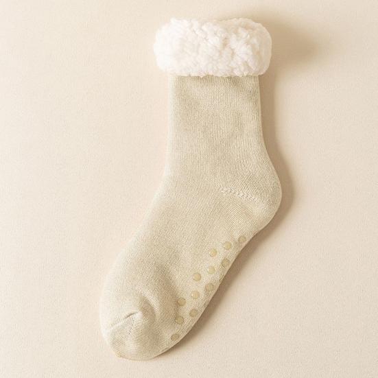 Men Winter Slipper Socks Fleece Lined Crew Socks with Grips Warm Fuzzy Non-Slip Cabin Socks for Home Lounging Indoor Wear