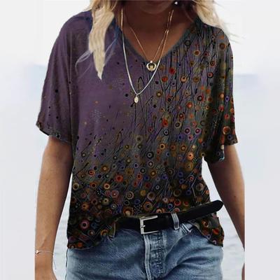 Летние женские футболки с v-образным вырезом, модные женские топы с короткими рукавами и графическим принтом, 5xl, свободная забавная одежда с цветочным принтом, повседневная футболка