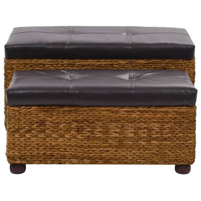 VidaXL Set of 2 Water Hyacinth Bench Set, Storage Bench, Living Room Furniture, Entryway Bedroom Bench 246108
