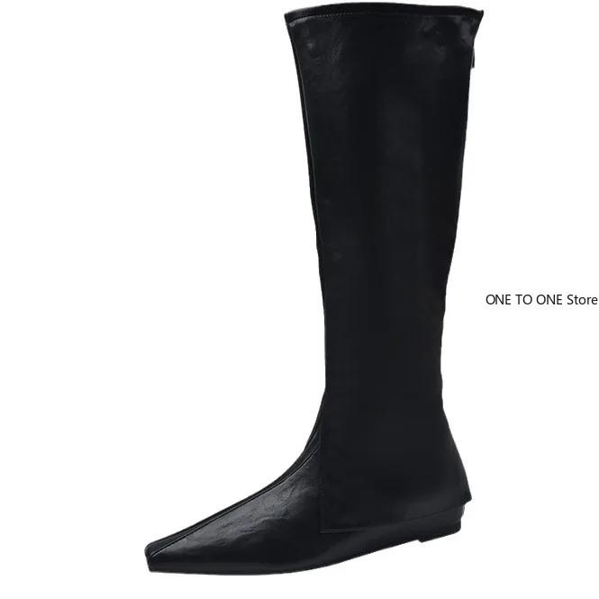 Остроносые туфли на плоской подошве, женские высокие сапоги, дизайнерская мода, повседневная прогулочная кожаная обувь, 2024, новый тренд, зимнее платье, челси, Botas Mujer