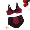 European and American Plus-size Printed Bra and Panty Set with Lace Underwire and Mid-waist Printed Briefs