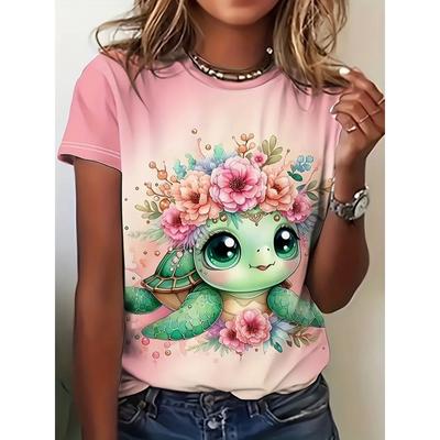 Летняя мода Мультяшный морской конек 3D принт Футболки Женская уличная одежда Повседневная футболка с коротким рукавом Футболки с О-образным вырезом Топы Одежда