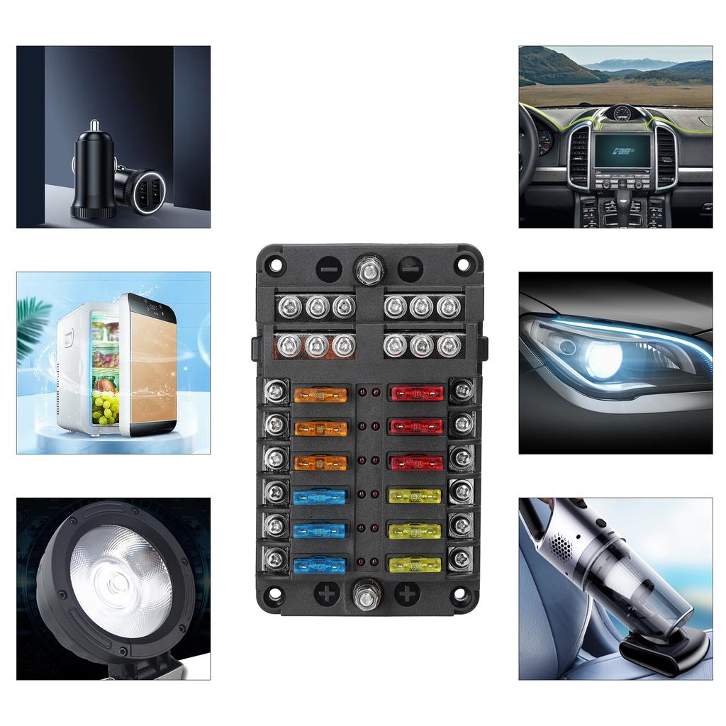 Блок предохранителей с положительным и отрицательным анодом, прозрачная крышка, держатель предохранителей со светодиодным индикатором