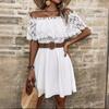 Summer Women's Water-soluble Lace Lace Patchwork One-line Off-the-shoulder Waist Dress