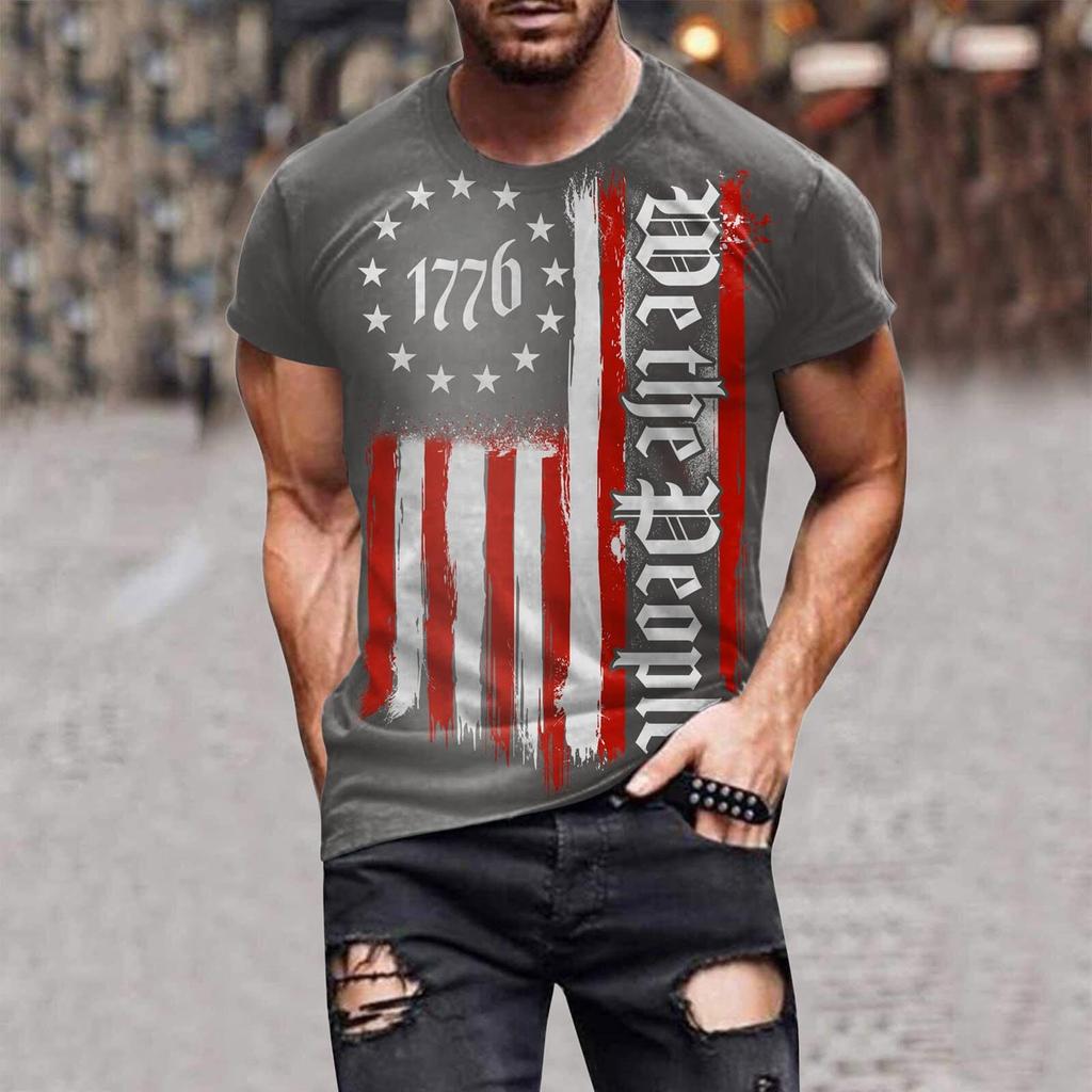 Mens Independence Day T-Shirts, Men's USA Flag Graphic T-Shirts Short Sleeve American Patriotic Vintage T Shirt