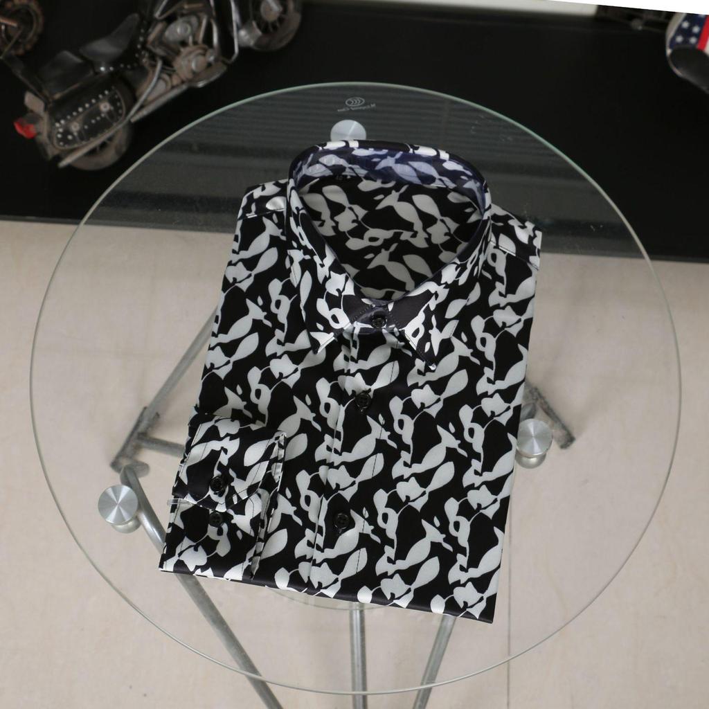 Мужские рубашки облегающего кроя с принтом, не требующие глажки, осень/зима