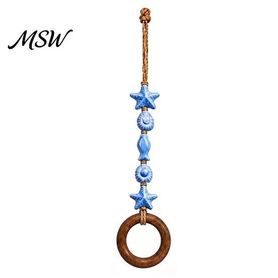Natural Wood Bead Towel Hanger Beaded Hanger, Bohemian Wall Mounted Ring Hand No Drill Hook for Sink Holder, Decorative Hemp Rope Storage Rack