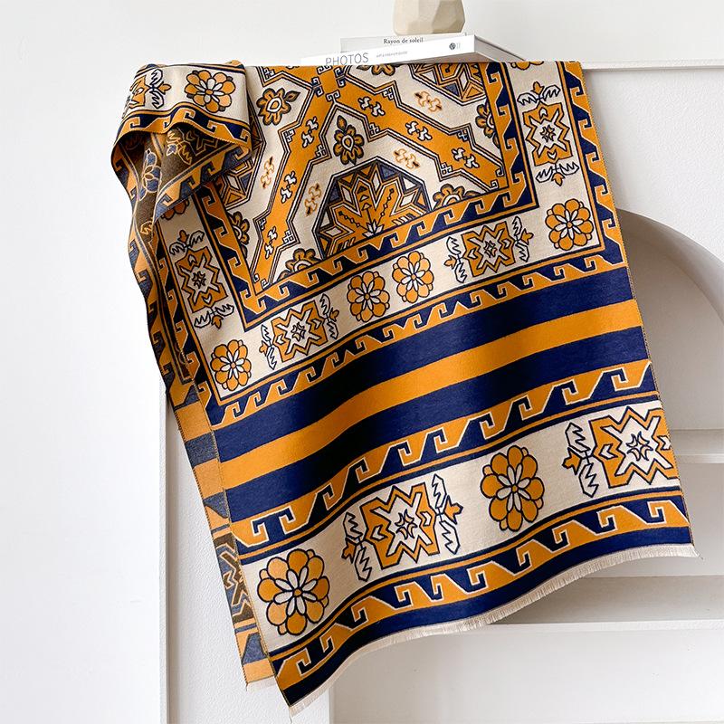 Literary And Retro Style Contrasting Colors, Double-Sided Imitation Cashmere Scarf, Winter High-End Warm Shawl