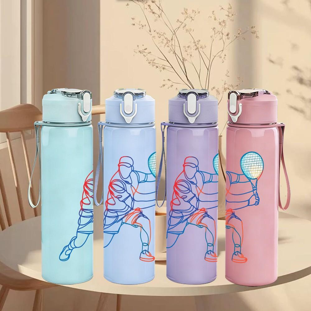 1PC Tennis Player Silhouette 750ml Color Plastic Sports Water Bottle Leakproof Flip Straw Lid Suitable for Sports Office Home Use