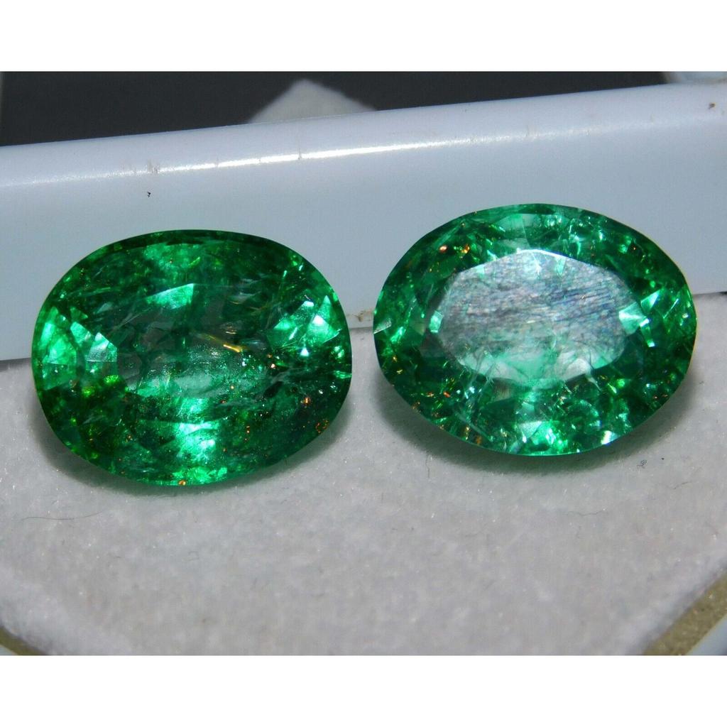 Natural Green Emerald Loose Gemstone 12 ct Oval Shape Pair for Jewelry Making and Gem Collections
