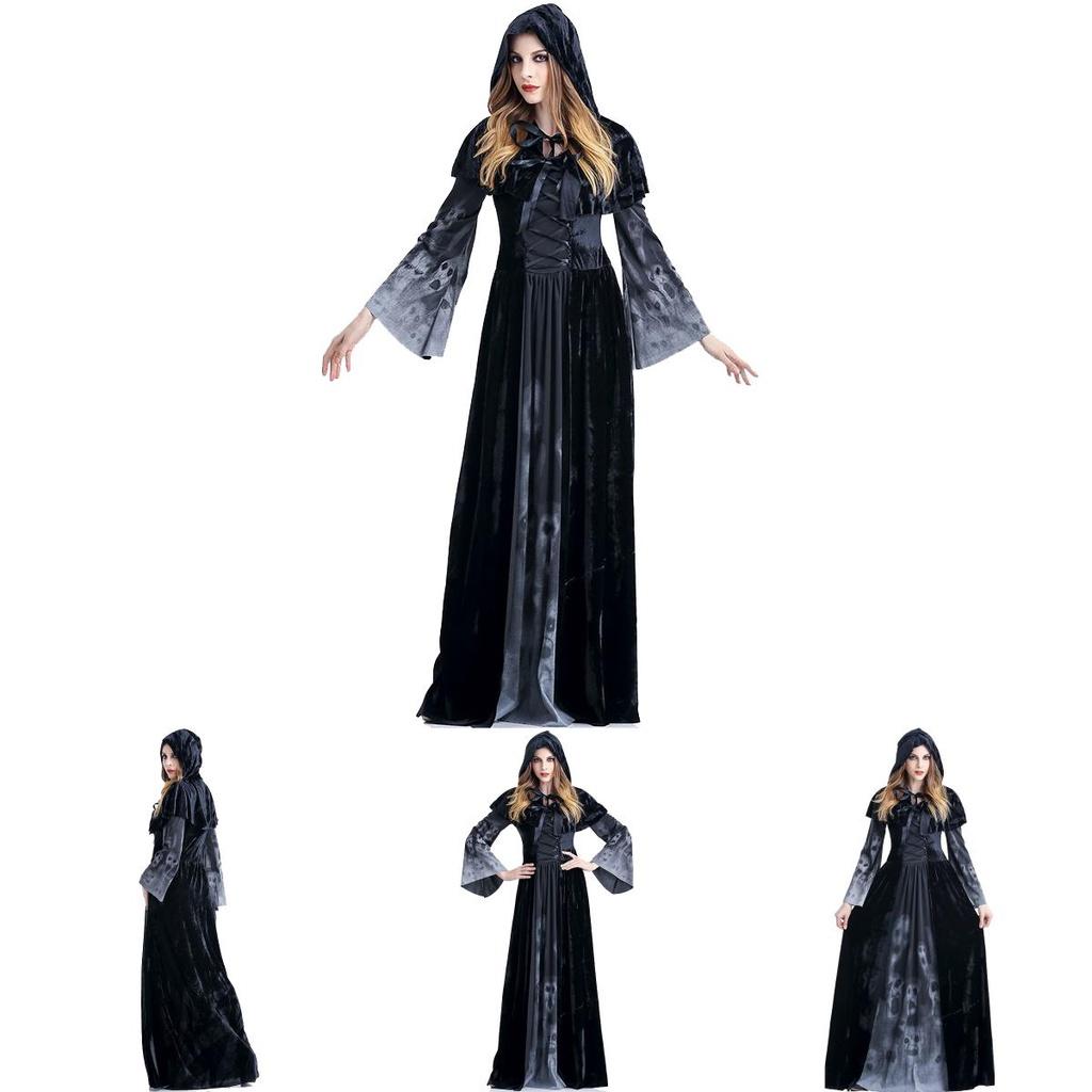 Enchanting Women's Wicked Queen Gothic Witch Costume With Elegant Long Bell Sleeves