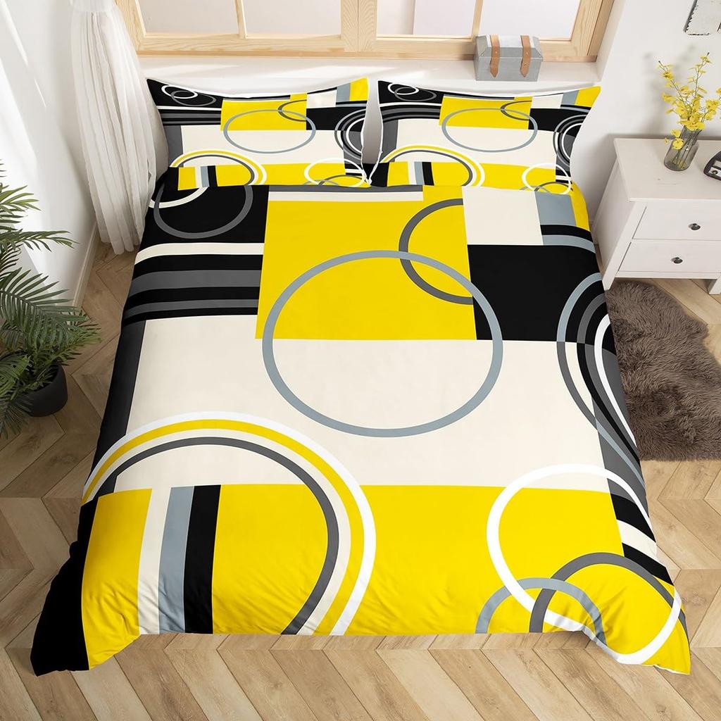 Yellow And Grey Themed Duvet Cover Sets Queen Lightweight Down Quilt Covers Bedroom Decor Abstract Art Bedspread Covers No Quilt