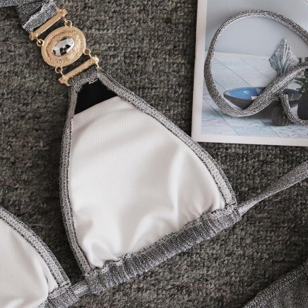 Сексуальный блестящий купальник с кристаллами и бриллиантами, бикини с золотым ремешком, женский купальник