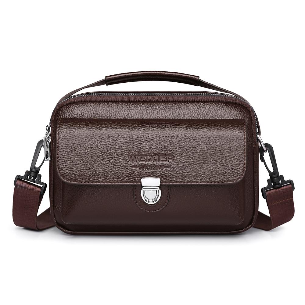 WEIXIER Leather Messenger Bag for Men Waterproof Large Capacity Crossbody Shoulder Briefcase with Adjustable Strap Business Travel Office Work