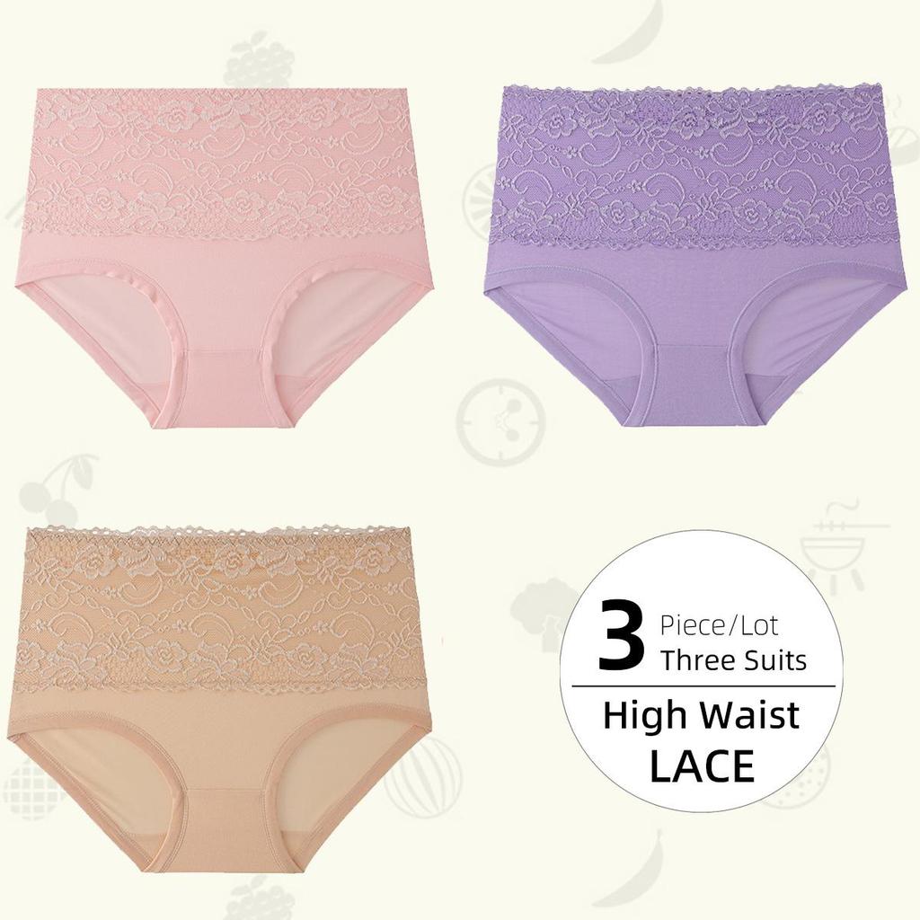 High Waist Women's Panties Lace Women's Large Size Panties Solid Color High-waisted Triangle Pants Underwear Briefs