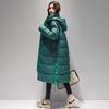 Hooded plaid knee long Internet celebrity fashion loose versatile temperament plaid women medium and long down cotton clothes women tide