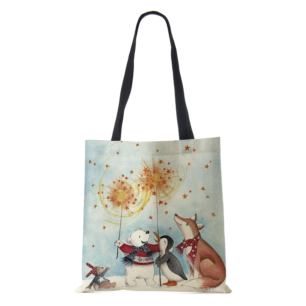 Холщовая сумка-шоппер Харадзюку Мультяшный Рождественский Лосьженская Сумка через плечо Корейская Многоразовая Большой вместимости Складная Сумка-тоут Сумки KTY