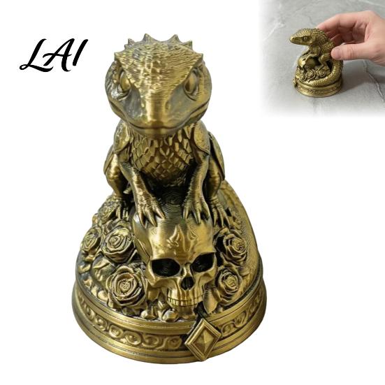 Resin Gothic Home Decor 3D Printed Gecko Skeleton Rose Ornament Spooky Office Desk Ornament Statue Desktop Animal Sculpture for Halloween