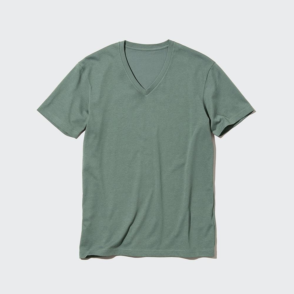 Uniqlo Сухой цвет, V-образный вырез, футболка (Короткий рукав)