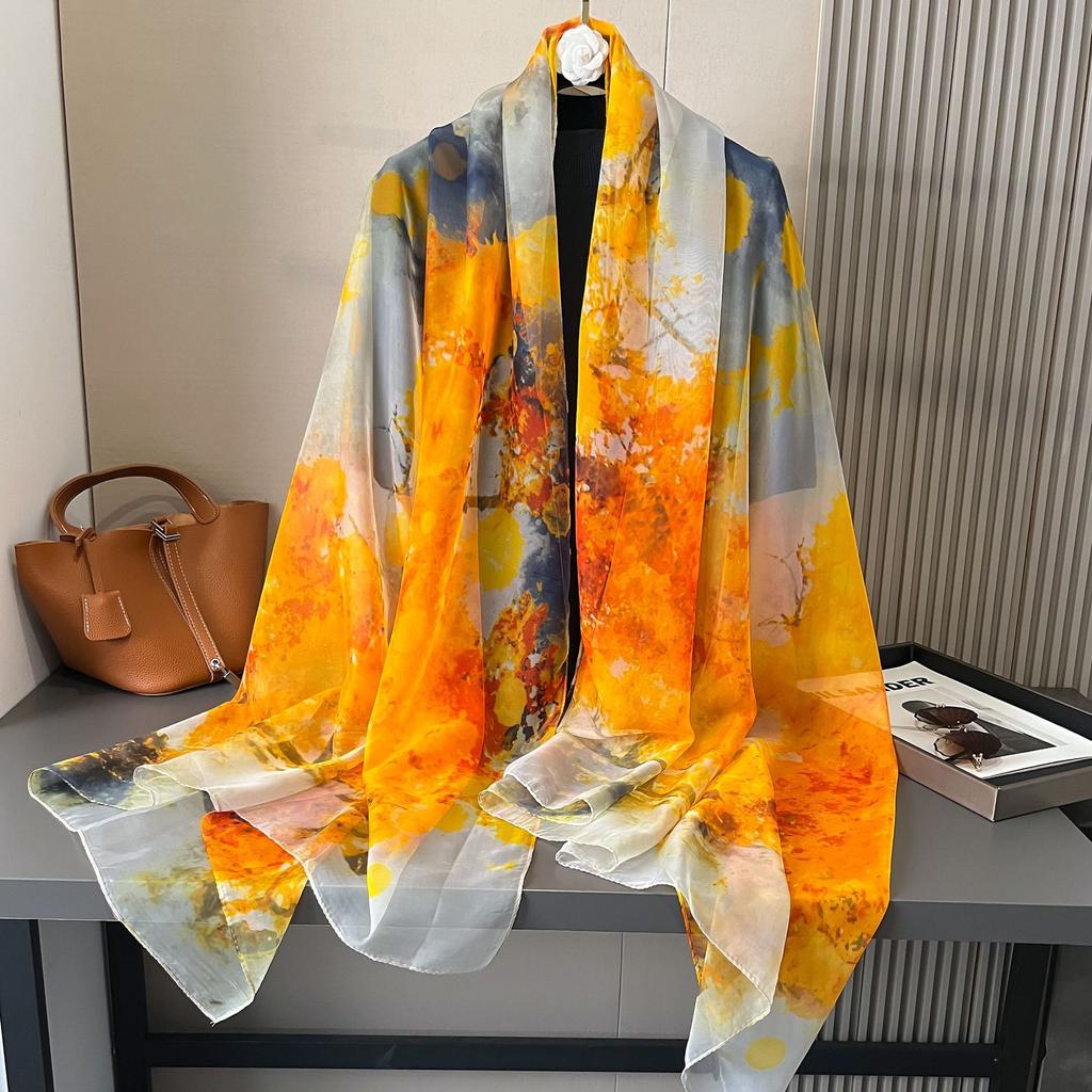 180*135cm Summer Silk Scarf Women Outdoor Shawl Bandanna Foulard Female Beach Fashion Luxury Oversized Shawl Head Hijab Wrap