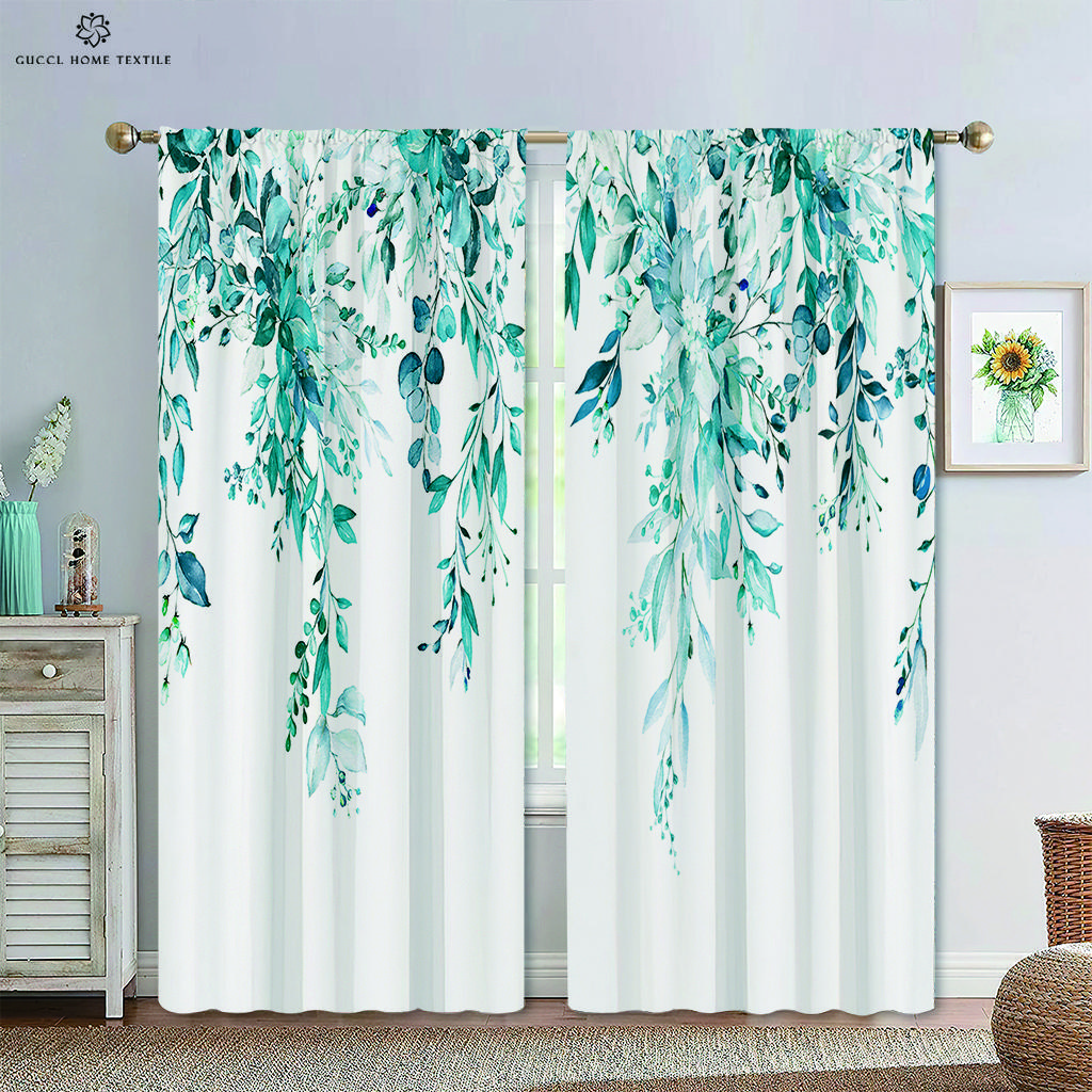 Простая занавеска для окна с цветочным принтом и листьями, карман на штанге, подходит для спальни, гостиной, украшения на открытом воздухе, может быть изготовлена на заказ