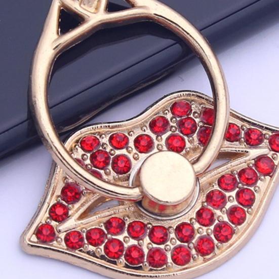 Finger Ring Holder Degree Rotating Metal Universal 360 Rhinestone Lips Shape Phone Ring