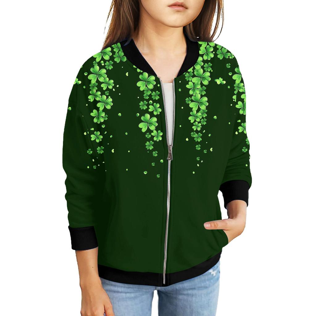 Девочки куртки на молнии детские осенние толстовки с длинным рукавом верхняя одежда с карманами St. День Святого Патрика 5-15 лет
