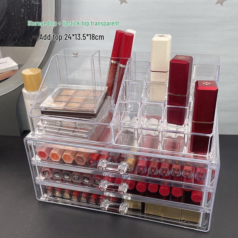 Acrylic Makeup Organizer: Dustproof Lipstick, Lip Gloss, and Eyeshadow Storage Box with Desktop Drawers
