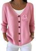 V-Neck 5-Button Printed Cardigan Sweater